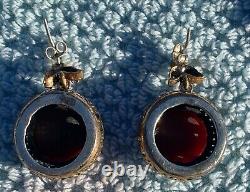 Vintage Sterling Silver Gold Plated Faux Ruby Pendant Necklace & Earrings