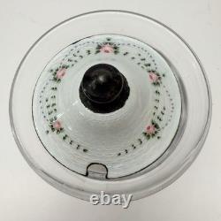 Vintage Sterling Silver Guilloche Enamel Roses Lid Etched Glass Condiment Jar