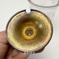 Vintage Sterling Silver Guilloche Enamel Roses Lid Etched Glass Condiment Jar