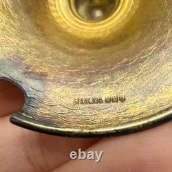 Vintage Sterling Silver Guilloche Enamel Roses Lid Etched Glass Condiment Jar