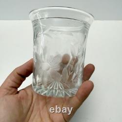 Vintage Sterling Silver Guilloche Enamel Roses Lid Etched Glass Condiment Jar