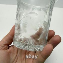 Vintage Sterling Silver Guilloche Enamel Roses Lid Etched Glass Condiment Jar
