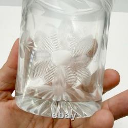 Vintage Sterling Silver Guilloche Enamel Roses Lid Etched Glass Condiment Jar
