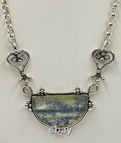 Vintage Sterling Silver Israeli Bruria Tamir Necklace With Ancient Roman Glass