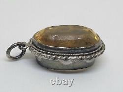 Vintage Sterling Silver Large Citrine Glass Oval Pendant