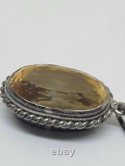 Vintage Sterling Silver Large Citrine Glass Oval Pendant