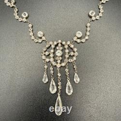 Vintage Sterling Silver Lavalier Necklace Clear Paste Chandelier Drop 18 READ