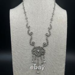 Vintage Sterling Silver Lavalier Necklace Clear Paste Chandelier Drop 18 READ