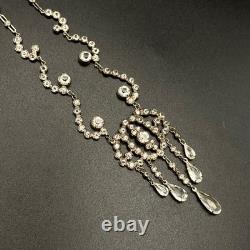 Vintage Sterling Silver Lavalier Necklace Clear Paste Chandelier Drop 18 READ
