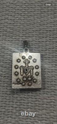 Vintage Sterling Silver, Marcasite, And Faceted Glass Miraculous Medal Pendant