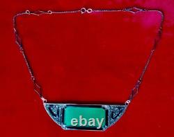 Vintage Sterling Silver/Marcasite/Glass/Enamel Necklace