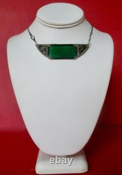 Vintage Sterling Silver/Marcasite/Glass/Enamel Necklace