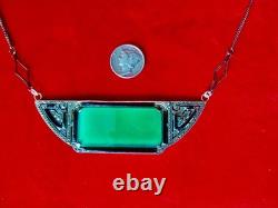 Vintage Sterling Silver/Marcasite/Glass/Enamel Necklace
