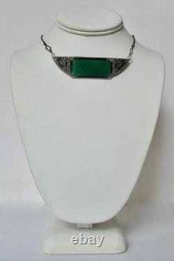 Vintage Sterling Silver/Marcasite/Glass/Enamel Necklace