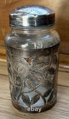 Vintage Sterling Silver Nestle Glass Pierced Floral 4 5/8 Jar 1920-1940