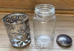 Vintage Sterling Silver Nestle Glass Pierced Floral 4 5/8 Jar 1920-1940
