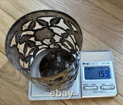 Vintage Sterling Silver Nestle Glass Pierced Floral 4 5/8 Jar 1920-1940