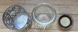 Vintage Sterling Silver Nestle Glass Pierced Floral 4 5/8 Jar 1920-1940