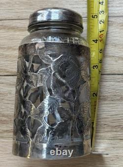 Vintage Sterling Silver Nestle Glass Pierced Floral 4 5/8 Jar 1920-1940