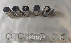 Vintage Sterling Silver Overlay And Etched Glass Barware Service For 6