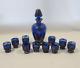 Vintage Sterling Silver Overlay Cobalt Blue Glass Decanter / Shot Glass Set 12pc