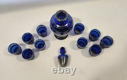 Vintage Sterling Silver Overlay Cobalt Blue Glass Decanter / Shot Glass Set 12pc