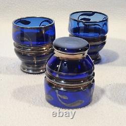 Vintage Sterling Silver Overlay Cobalt Blue Glass Decanter / Shot Glass Set 12pc