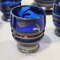 Vintage Sterling Silver Overlay Cobalt Blue Glass Decanter / Shot Glass Set 12pc