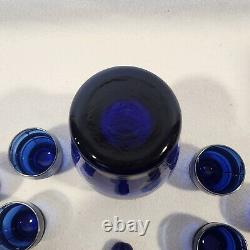 Vintage Sterling Silver Overlay Cobalt Blue Glass Decanter / Shot Glass Set 12pc
