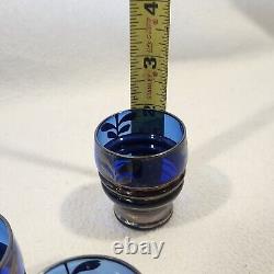 Vintage Sterling Silver Overlay Cobalt Blue Glass Decanter / Shot Glass Set 12pc