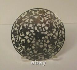 Vintage Sterling Silver Overlay Glass 6 Trivet, Monogram L