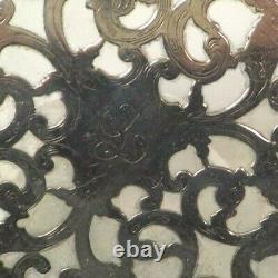 Vintage Sterling Silver Overlay Glass 6 Trivet, Monogram L