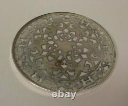 Vintage Sterling Silver Overlay Glass 6 Trivet, Monogram L