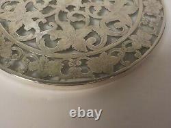 Vintage Sterling Silver Overlay Glass 6 Trivet, Monogram L