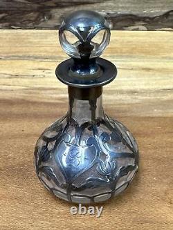 Vintage Sterling Silver Overlay Glass Perfume Bottle T740