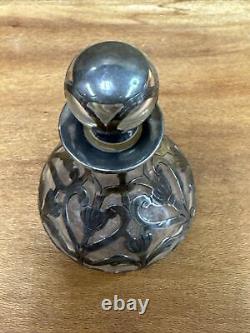 Vintage Sterling Silver Overlay Glass Perfume Bottle T740