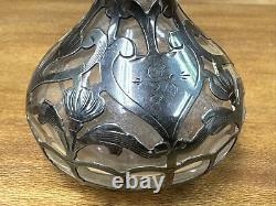 Vintage Sterling Silver Overlay Glass Perfume Bottle T740