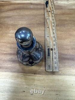 Vintage Sterling Silver Overlay Glass Perfume Bottle T740