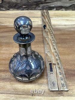 Vintage Sterling Silver Overlay Glass Perfume Bottle T740