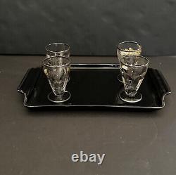 Vintage Sterling Silver Overlay Glass Rye Decanter Tray & Glass set Fox Hunt