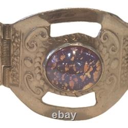 Vintage Sterling Silver Panel Bracelet Purple Foil Glass Cabochons 32.3g