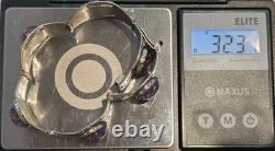 Vintage Sterling Silver Panel Bracelet Purple Foil Glass Cabochons 32.3g