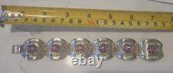 Vintage Sterling Silver Panel Bracelet Purple Foil Glass Cabochons 32.3g