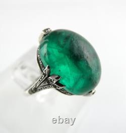 Vintage Sterling Silver Paste Glass Green White Gems Ring 925 Size 6 6.7g AS IS