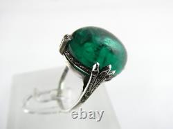 Vintage Sterling Silver Paste Glass Green White Gems Ring 925 Size 6 6.7g AS IS