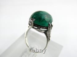 Vintage Sterling Silver Paste Glass Green White Gems Ring 925 Size 6 6.7g AS IS