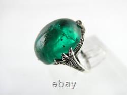 Vintage Sterling Silver Paste Glass Green White Gems Ring 925 Size 6 6.7g AS IS