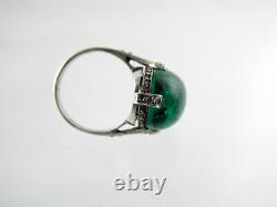 Vintage Sterling Silver Paste Glass Green White Gems Ring 925 Size 6 6.7g AS IS