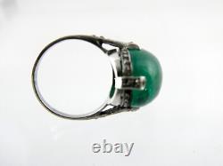 Vintage Sterling Silver Paste Glass Green White Gems Ring 925 Size 6 6.7g AS IS