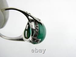 Vintage Sterling Silver Paste Glass Green White Gems Ring 925 Size 6 6.7g AS IS